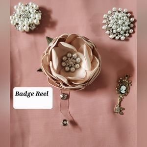 Badge reel handmade satin flower